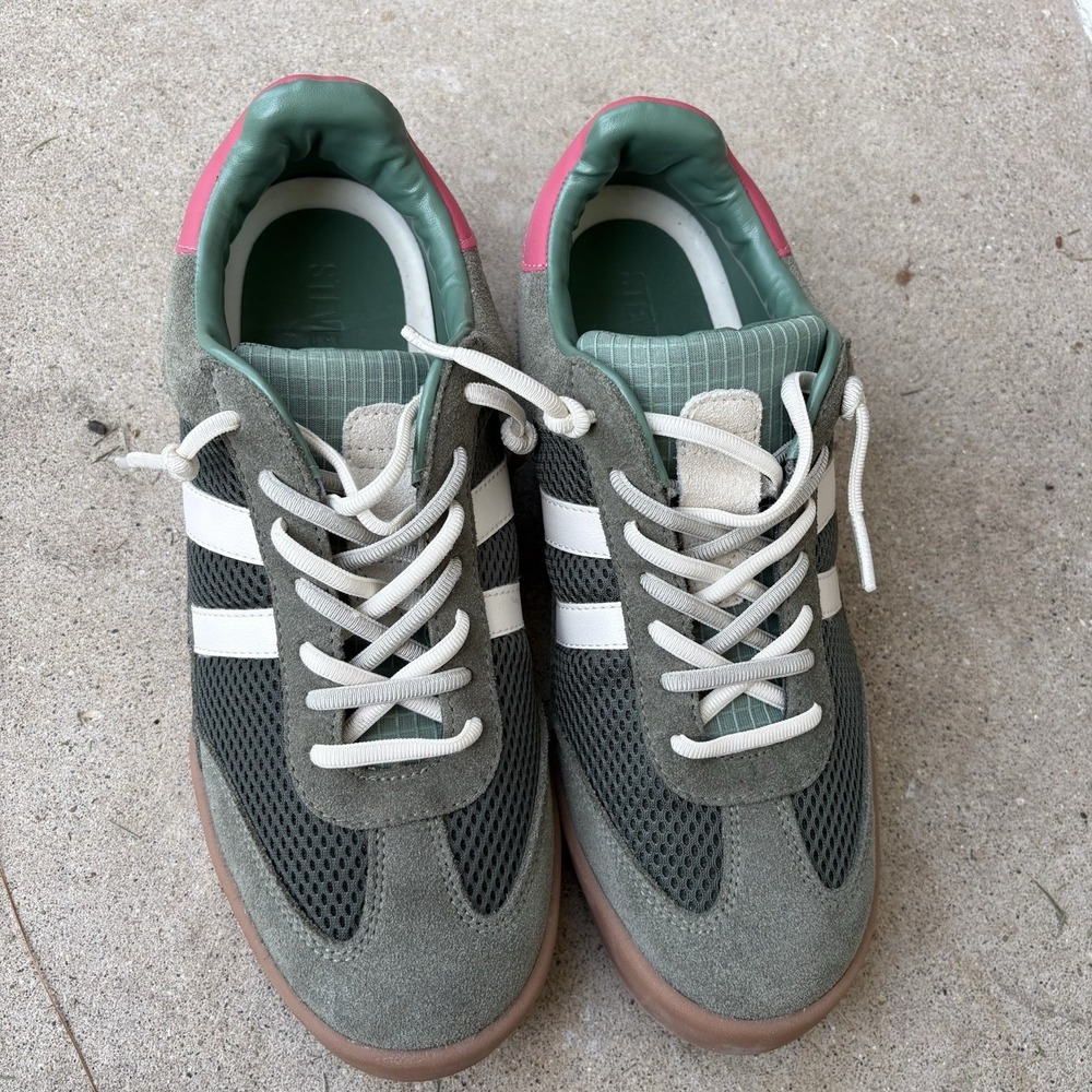 Steve Madden Verdict Green Multi Suede Retro Sneakers Size 10